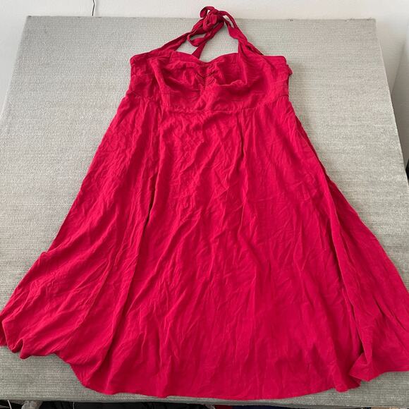 Torrid Retro Chic Dress Women 3X Red Halter Neck Smocked Midi Party Pin Up - Picture 1 of 7